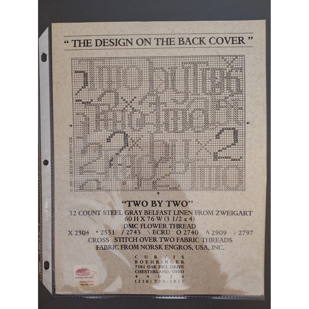 Vintage 1997 Curtis Boehringer Two By Two Cross Stitch Pattern Chart Back Cover